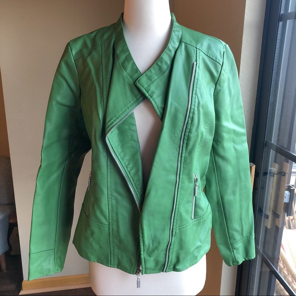Alfani Women’s Faux Leather Moto Jacket Green Size Small